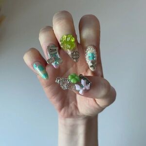 kawaii cutecore harajuku japanese y2k mint green teal press-on fake nails